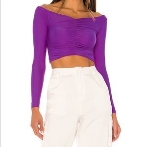 Superdown purple long sleeve rouched top